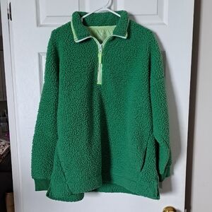 aerie Green Sherpa Quarter-Zip Pullover Sweater